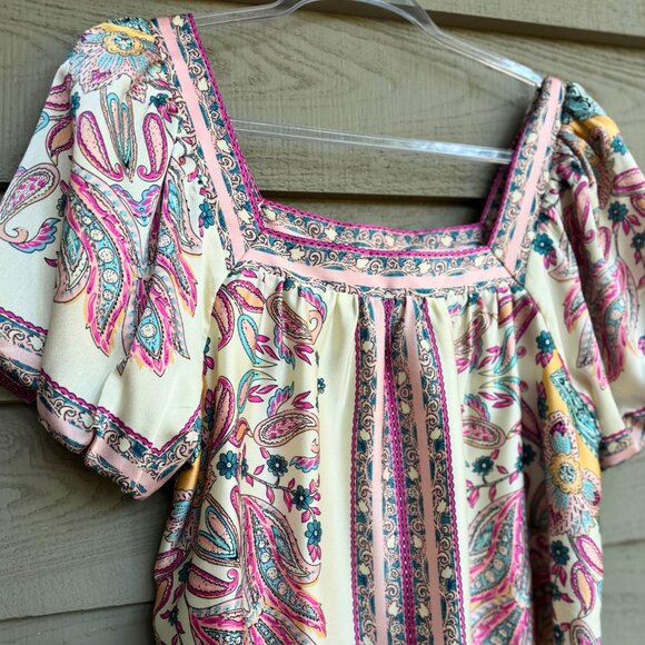 JoyJoy Paisley Flutter Sleeve Square Neck Blouse S - Picture 5 of 8